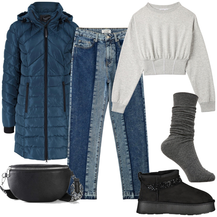 Outfit donna - Scarpone con morbido pelo interno. Stile Casual per Tutti i giorni. Abbinamento con cappotti, borse a spalla, jeans dritti, felpe, calzini, stivali.