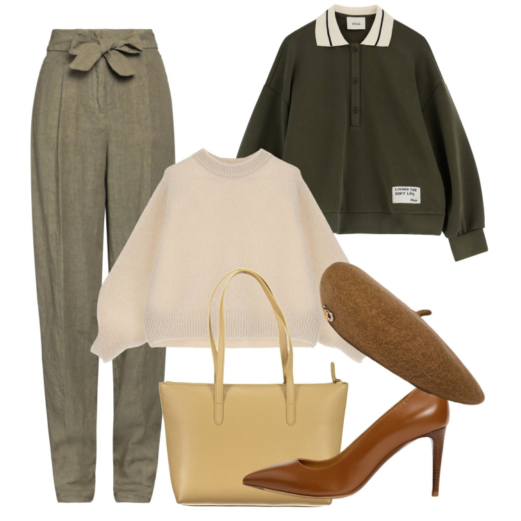 Outfit donna - Novembre. Stile Bon Ton per Ufficio. Abbinamento con pantaloni, pullovers, felpe, décolleté, berretti, borse a spalla.