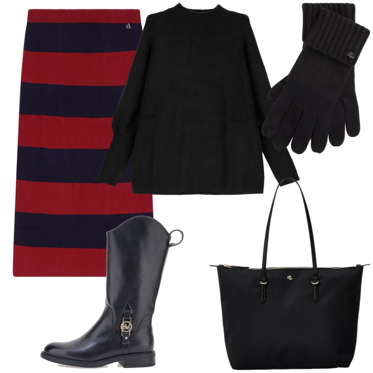 Outfit donna - Urban edit. Stile Trendy per Tutti i giorni. Abbinamento con maglieria, gonne longuette, borse tote, guanti, stivaletti.