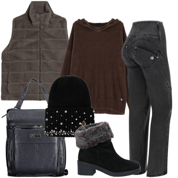 Outfit donna - Al corso di informatica. Stile Urban per Scuola/Università. Abbinamento con stivaletti, berretti, felpe con cappuccio, jeans, gilet, zaini.