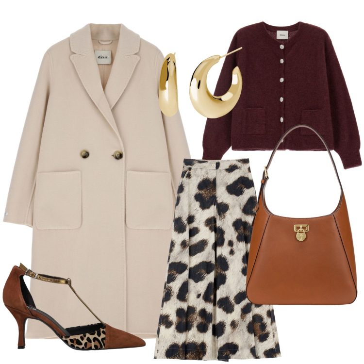 Outfit donna - In passerella con Dixie. Stile Glamour per Serata fuori. Abbinamento con orecchini, borse a spalla, cappotti, pantaloni, décolleté, cardigans.