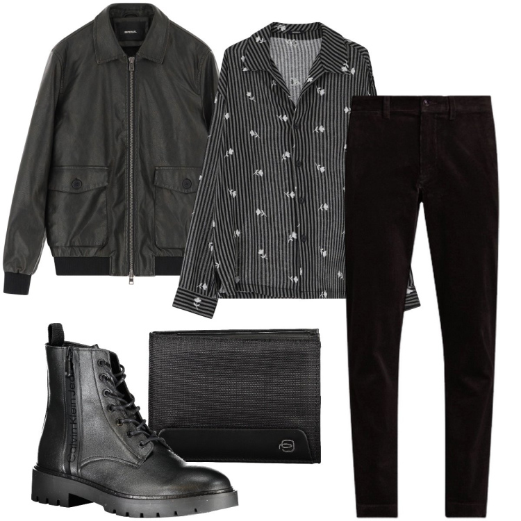 Outfit uomo - Serata trendy. Stile Trendy per Serata speciale. Abbinamento con camicie, giacche, pantaloni, stivali, portafogli.
