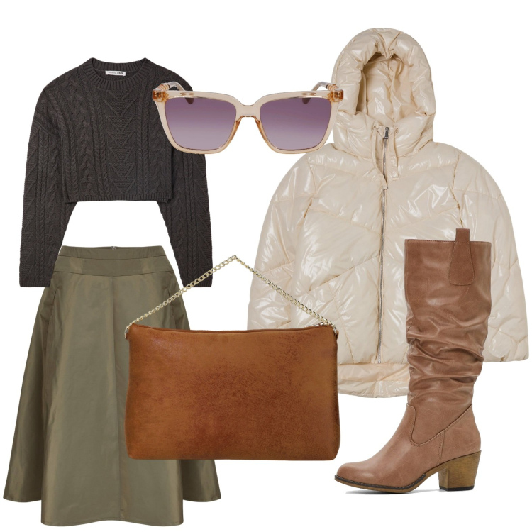 Outfit donna - Il giubbotto effetto lucido. Stile Casual per Tutti i giorni. Abbinamento con stivali, blazer, maglieria, pochette, gonne, occhiali da sole.