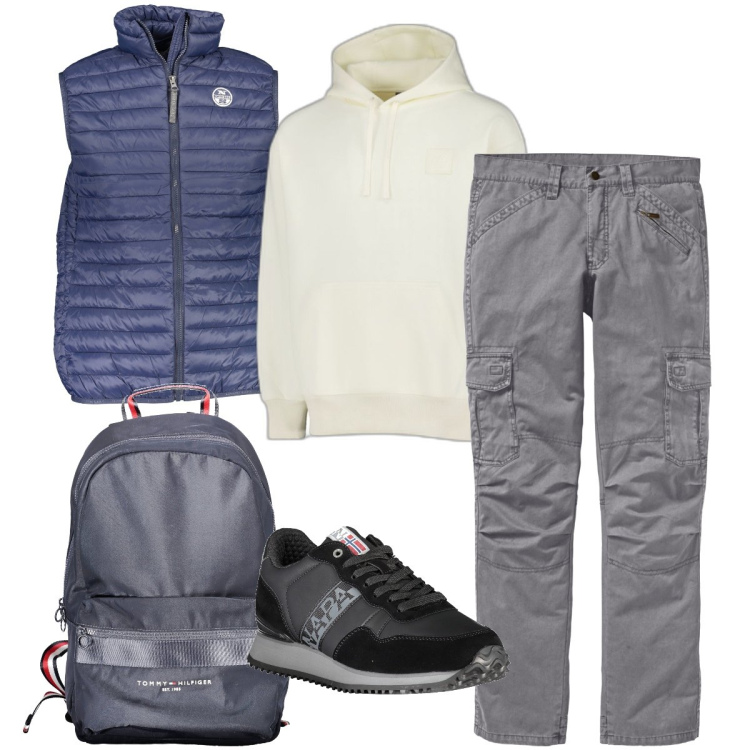 Outfit uomo - La felpa col cappuccio. Stile Casual per Tutti i giorni. Abbinamento con pantaloni cargo, felpe con cappuccio, giacche, borse sportive, sneakers.