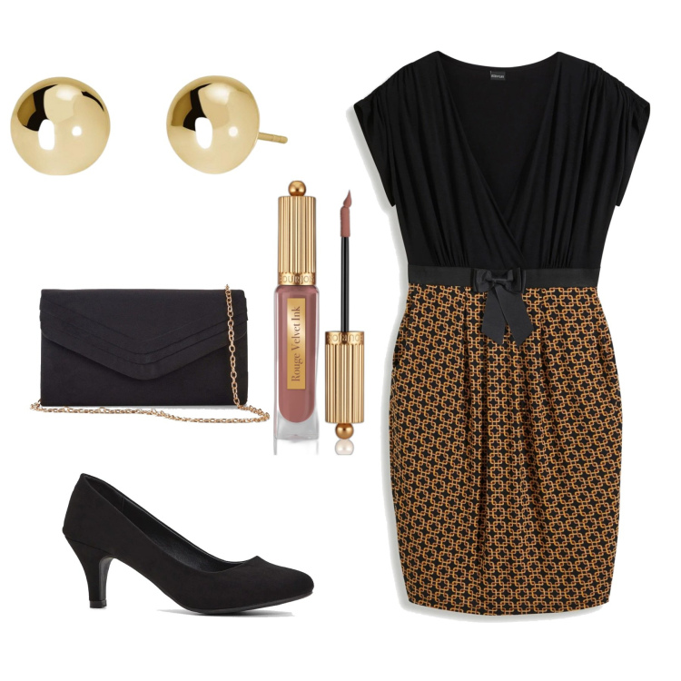 Outfit donna - Bon ton. Stile Bon Ton per Serata fuori. Abbinamento con décolleté, vestiti, pochette, rossetti, orecchini.