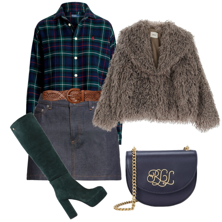 Outfit donna - Gli stivali verde bosco. Stile Chic per Tutti i giorni. Abbinamento con stivali, borse a tracolla, camicie, cinture, blazer, minigonne.