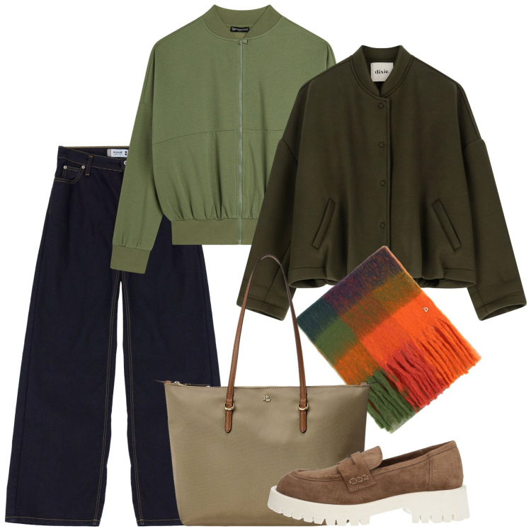 Outfit donna - Ampia e comoda. Stile Casual per Tutti i giorni. Abbinamento con mocassini, jeans, felpe, borse tote, bomber, stole.
