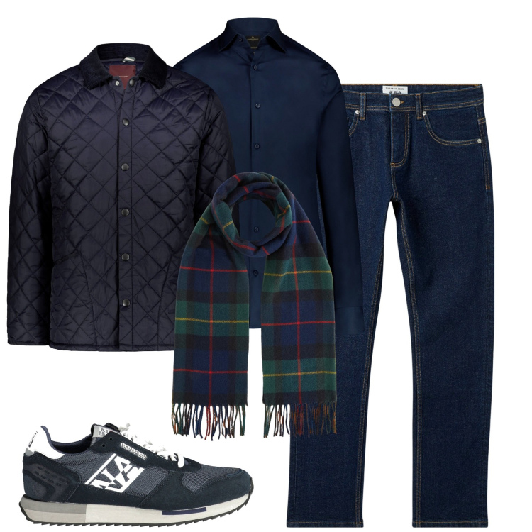 Outfit uomo - Total look #2007442. Stile Urban per Tutti i giorni. Abbinamento con jeans, camicie, sneakers, cappotti, sciarpe.