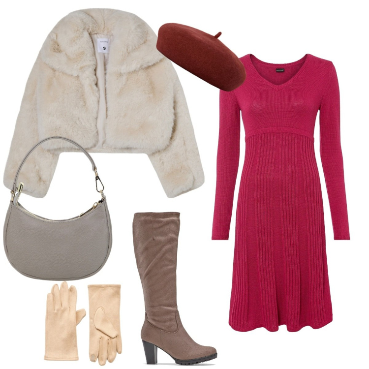 Outfit donna - Pranzo con le amiche. Stile Vintage retrò per Tutti i giorni. Abbinamento con stivali, vestiti, guanti, blazer, borse a spalla, cappelli e berretti.