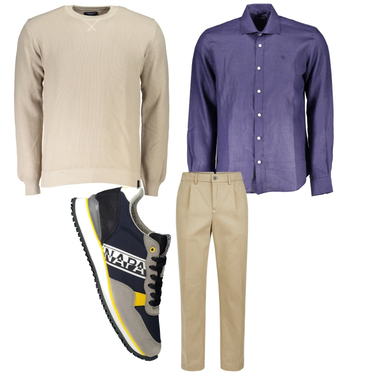 Outfit uomo - Uomo.in sneakers. Stile Casual per Tutti i giorni. Abbinamento con pantaloni, sneakers, maglieria, camicie.