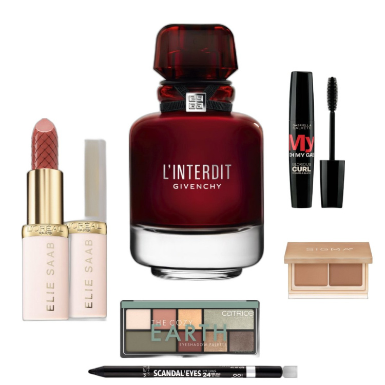 Outfit donna - Cena di famiglia. Abbinamento con profumi, eyeliner, ombretti, mascara, correttori, rossetti.