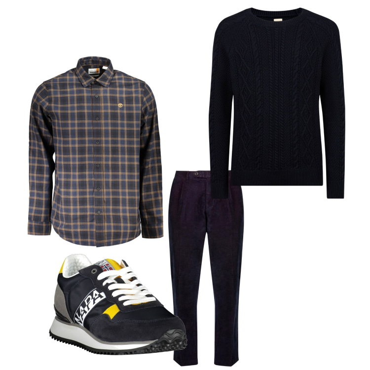 Outfit uomo - Sneakers e quadretti. Stile Casual per Ufficio. Abbinamento con maglieria, pantaloni, camicie, sneakers.