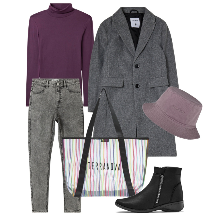 Outfit donna - Mannish time. Stile Mannish per Tutti i giorni. Abbinamento con stivaletti, cappotti, jeggings, maglieria, shopping bag, cappelli.