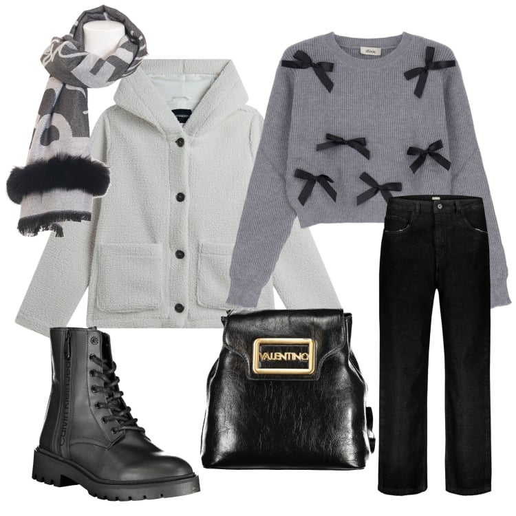 Outfit donna - Total look #2007501. Stile Casual chic per Tutti i giorni. Abbinamento con maglieria, sciarpe, blazer, jeans, zaini, stivali.