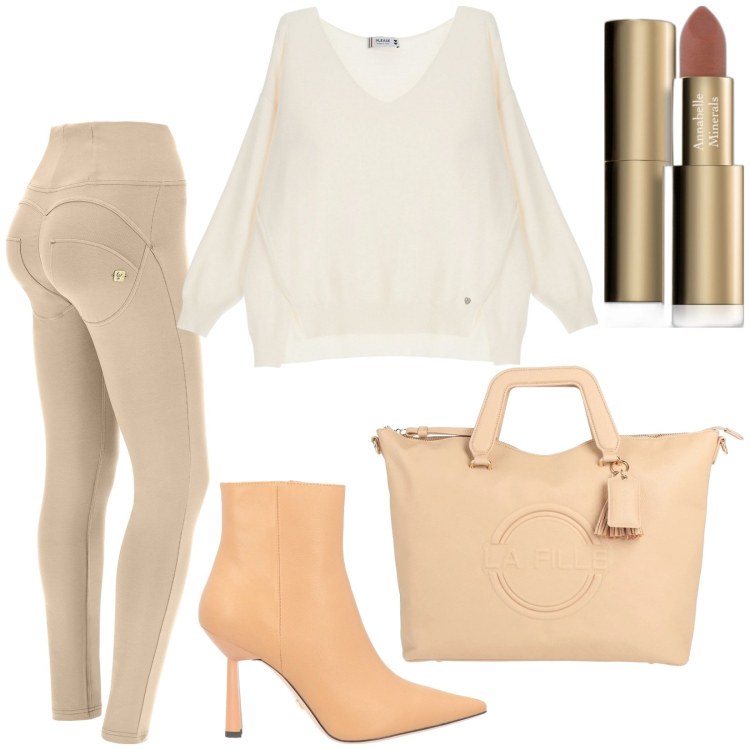 Outfit donna - Total look #2007532. Stile Minimal per Tutti i giorni. Abbinamento con borse a mano, stivaletti, rossetti, maglieria, pantaloni skinny.