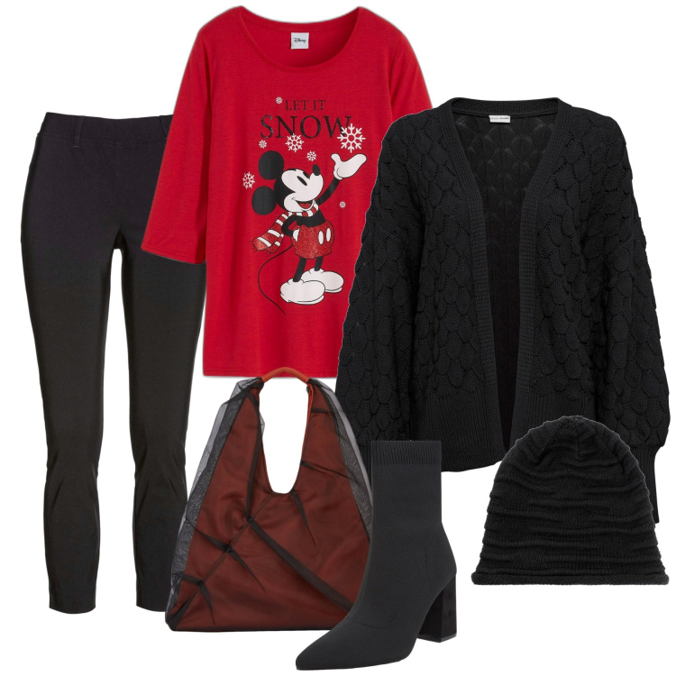 Outfit donna - Total look #2007564. Stile Casual per Tutti i giorni. Abbinamento con cardigans, berretti, pantaloni, maglieria, stivaletti, shopping bag.