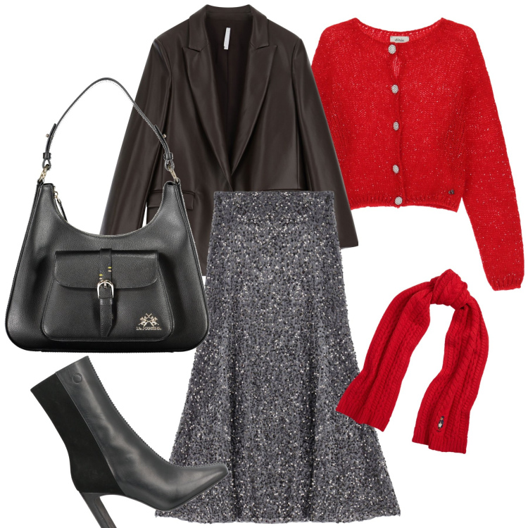 Outfit donna - Total look. Stile Urban per Ufficio. Abbinamento con stivaletti, blazer, cardigans, gonne, sciarpe, borse a spalla.