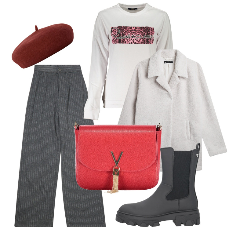Outfit donna - Novembre. Stile Casual per Tutti i giorni. Abbinamento con stivaletti, pantaloni, blazer, cappelli e berretti, felpe, borse a spalla.