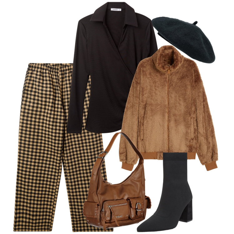 Outfit donna - In ufficio. Stile Bon Ton per Ufficio. Abbinamento con pantaloni, polo, stivaletti, blazer, cappelli e berretti, borse a spalla.