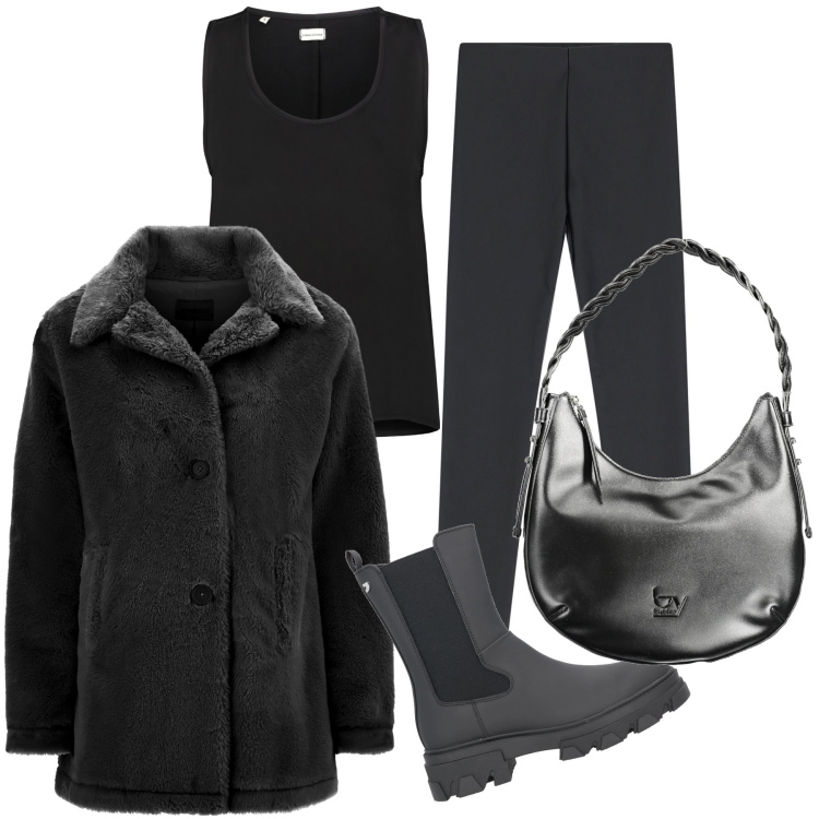 Outfit donna - Black and rock. Stile Rock per Tutti i giorni. Abbinamento con stivaletti, pantaloni skinny, cappotti, top, borse a spalla.