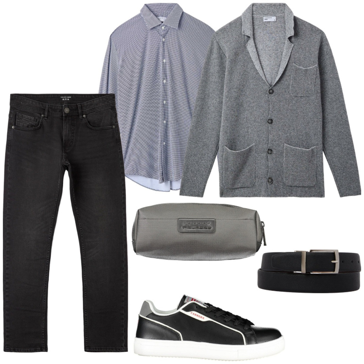 Outfit uomo - Terranova. Stile Casual per Tutti i giorni. Abbinamento con giacche, jeans dritti, camicie, sneakers, borse sportive, cinture.