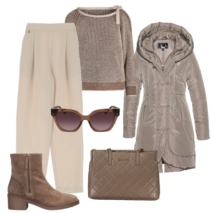 Outfit donna - Un maglioncino particolare. Stile Sporty chic per Ufficio. Abbinamento con blazer, stivaletti, maglieria, pantaloni, occhiali da sole, borse a spalla.