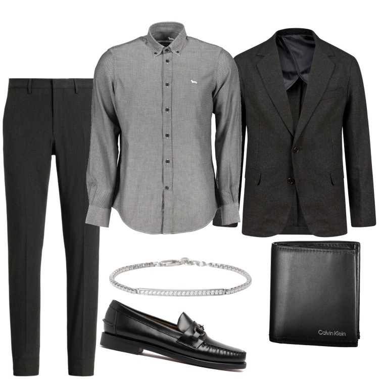 Outfit uomo - So chic. Stile Trendy per Serata speciale. Abbinamento con braccialetti, pantaloni, giacche, portafogli, scarpe stringate, camicie.