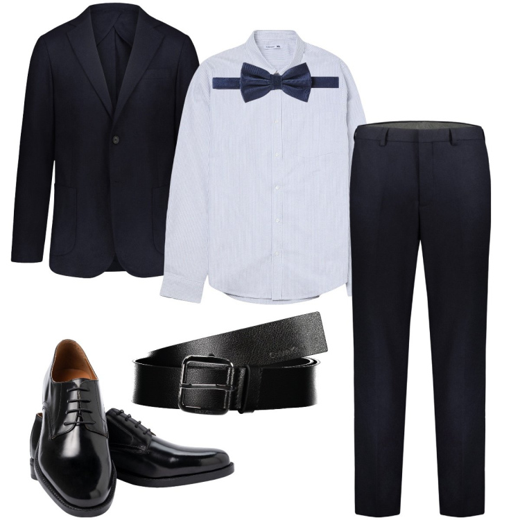 Outfit uomo - Pronto per la cerimonia. Stile Business/Elegante per Cerimonia. Abbinamento con camicie, giacche, pantaloni, scarpe stringate, papillon, cinture.