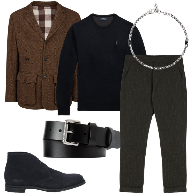 Outfit uomo - La giacca imbottita. Stile Business/Elegante per Serata speciale. Abbinamento con stivali e stivaletti, braccialetti, pantaloni, maglieria, cinture, giacche.