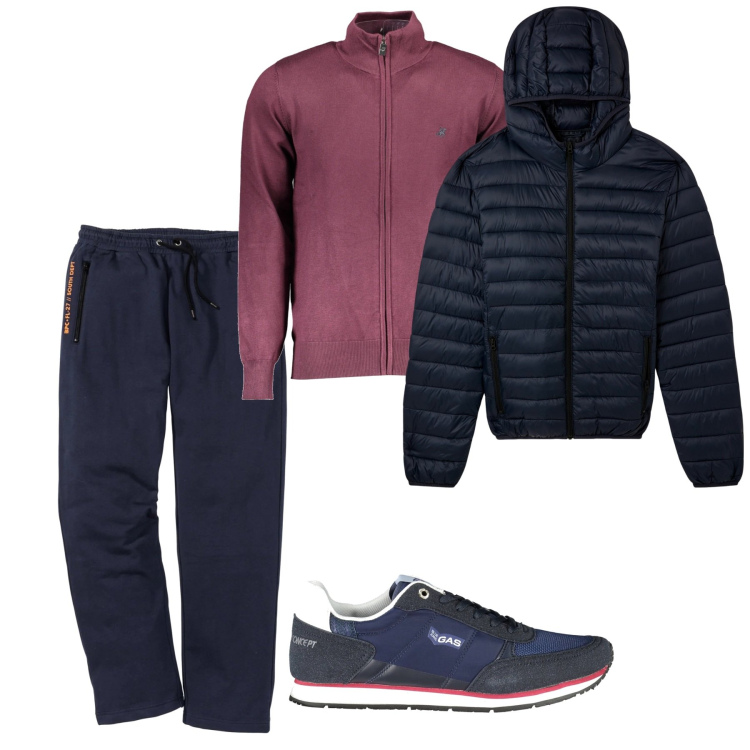Outfit uomo - A piedi in palestra. Stile Casual per Tutti i giorni. Abbinamento con pantaloni, giacche, cardigans, sneakers.
