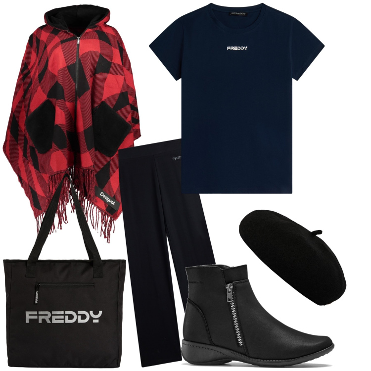 Outfit donna - Scottish style. Stile Trendy per Tutti i giorni. Abbinamento con stivaletti, shopping bag, pantaloni, t-shirt, cappotti, cappelli e berretti.