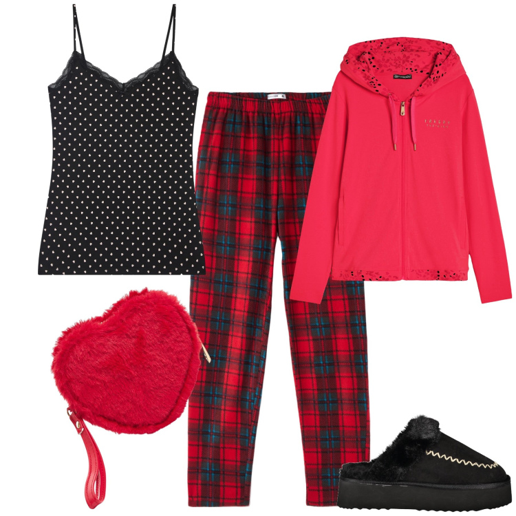 Outfit donna - My heart is at home. Stile Basic per Tutti i giorni. Abbinamento con magliette intime, pigiama, portafogli, felpe con cappuccio, ciabatte.