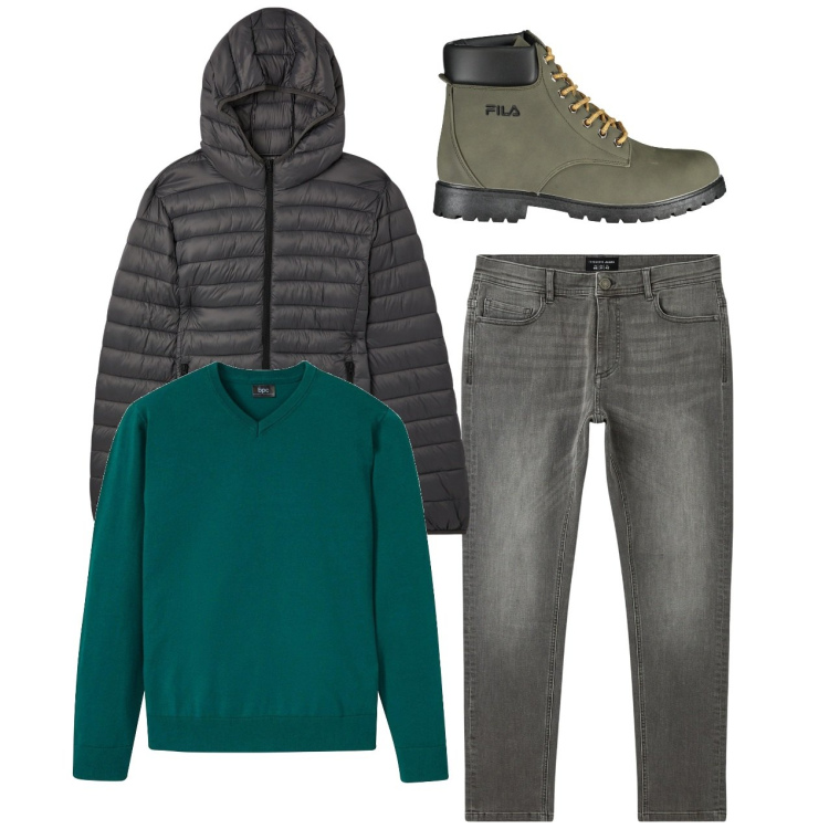 Outfit uomo - Novembre. Stile Casual per Tutti i giorni. Abbinamento con maglieria, jeans skinny, giacche, stivali.