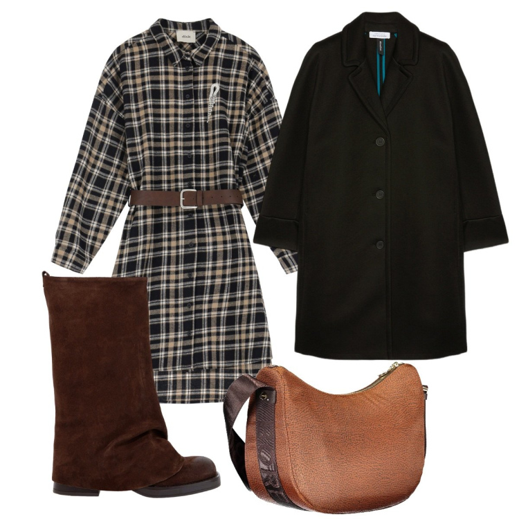 Outfit donna - Caban. Stile Trendy per Tutti i giorni. Abbinamento con vestiti corti, stivali, cappotti, borse a tracolla.