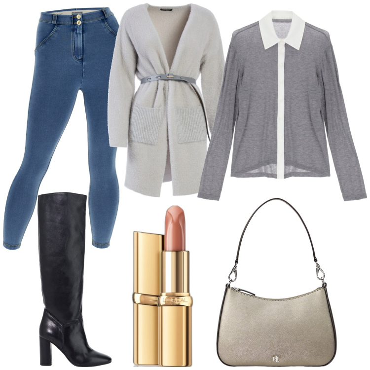 Outfit donna - Bantoa black month. Stile Basic per Serata fuori. Abbinamento con rossetti, cardigans, camicie, stivali, jeggings, borse a spalla.