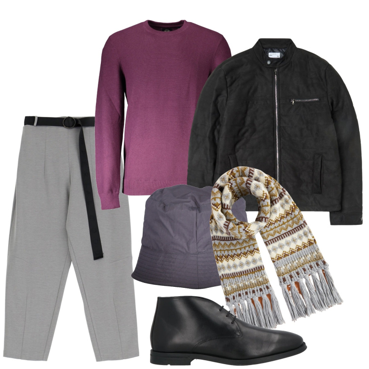 Outfit uomo - Nota rosa. Stile Trendy per Serata speciale. Abbinamento con stivali e stivaletti, pantaloni, giacche, sciarpe, maglieria, cappelli.