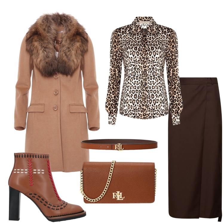 Outfit donna - Total look #2007933. Stile Glamour per Serata fuori. Abbinamento con stivaletti, camicie, cappotti, cinture, borse a mano, gonne.