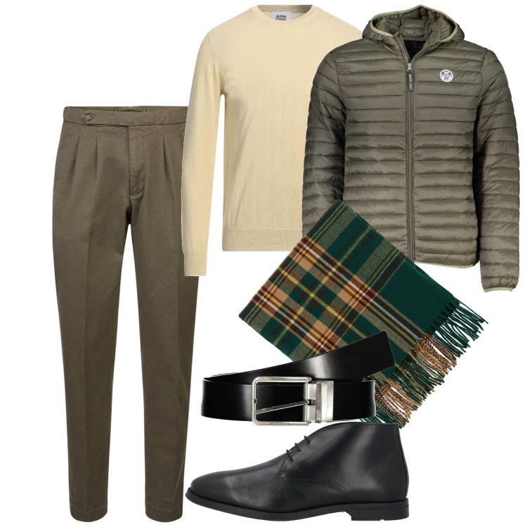 Outfit uomo - Tartan verde perla sciarpa. Stile Trendy per Serata speciale. Abbinamento con stivali e stivaletti, pullovers, sciarpe, pantaloni, giacche, cinture.