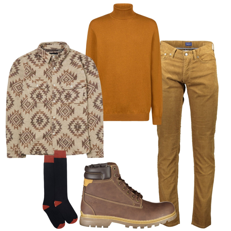 Outfit uomo - In città. Stile Urban per Tutti i giorni. Abbinamento con cappotti, calzini, stivali, pantaloni, maglieria.