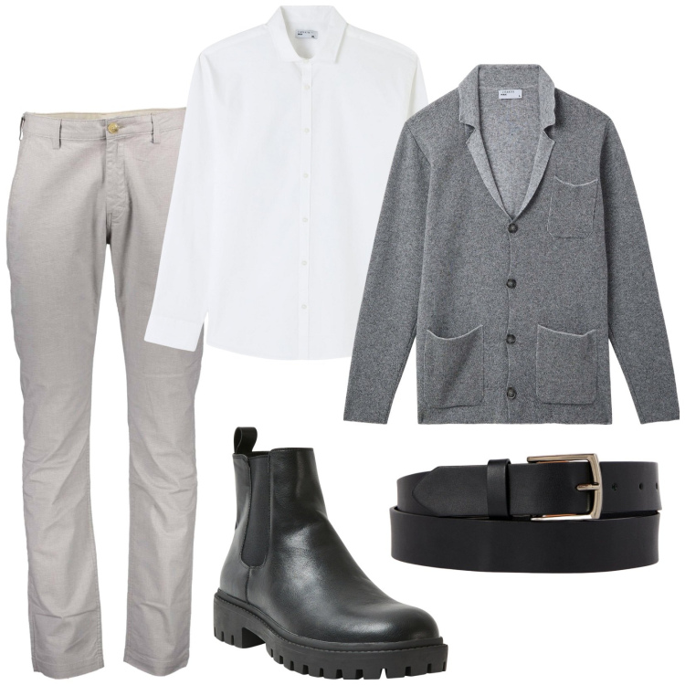 Outfit uomo - Caldo e minimal. Stile Urban per Tutti i giorni. Abbinamento con giacche, stivali e stivaletti, camicie, pantaloni, cinture.