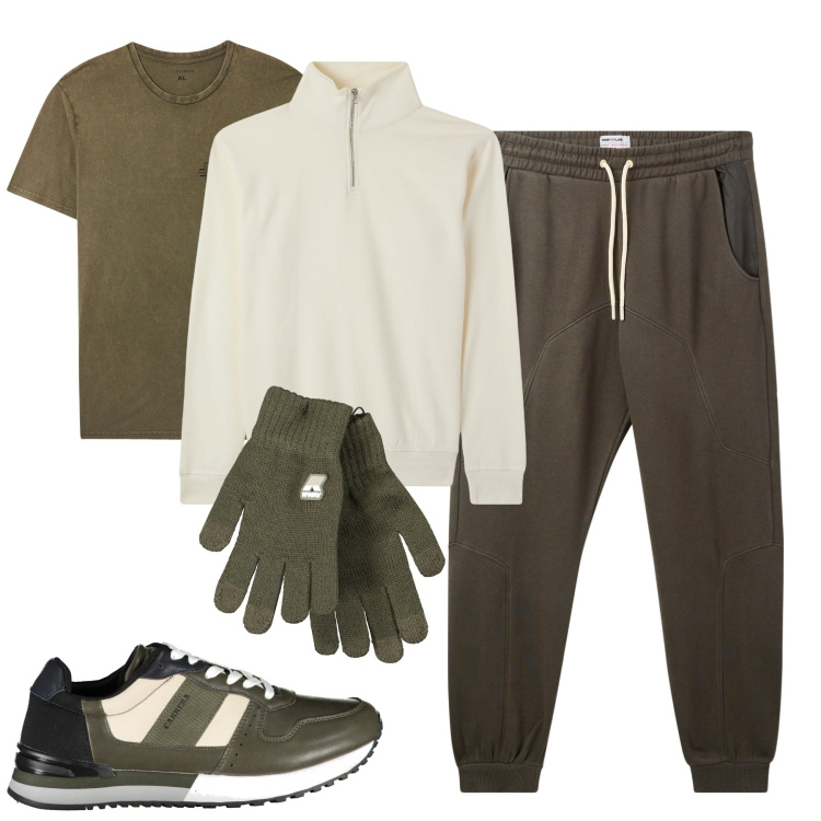 Outfit uomo - Total look #2008045. Stile Casual per Tutti i giorni. Abbinamento con t-shirt, pantaloni, felpe, guanti, sneakers.