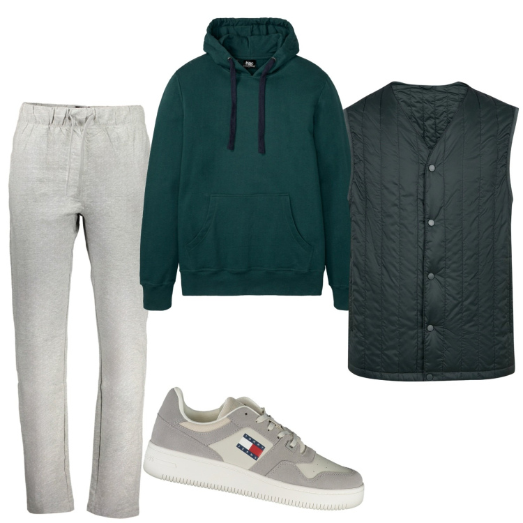 Outfit uomo - Total look #2008140. Stile Casual per Tutti i giorni. Abbinamento con felpe con cappuccio, piumini, pantaloni, sneakers.