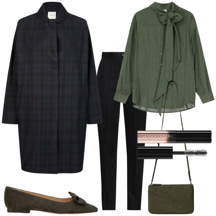 Outfit donna - Lo spolverino. Stile Bon Ton per Ufficio. Abbinamento con pantaloni, mascara, ballerine, borse a tracolla, camicie, trench.