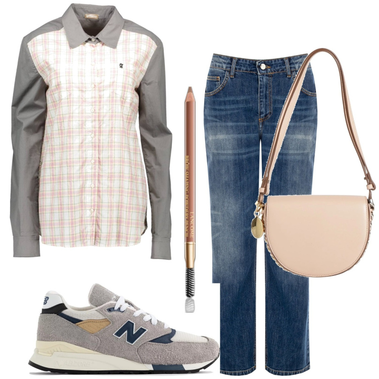 Outfit donna - Total look #2008240. Stile Urban per Tutti i giorni. Abbinamento con borse a mano, eyeliner, sneakers, jeans, camicie.