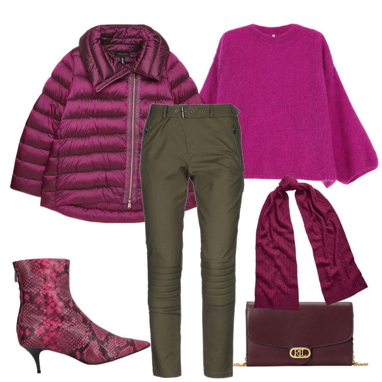 Outfit donna - Basic Style Inverno. Stile Casual chic per Tutti i giorni. Abbinamento con pantaloni, stivaletti, pullovers, borse a tracolla, sciarpe, piumini.