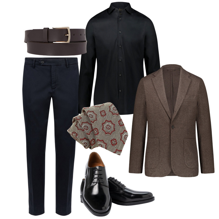 Outfit uomo - Serata chic. Stile Business/Elegante per Serata speciale. Abbinamento con cravatte, camicie, scarpe stringate, pantaloni chino, giacche, cinture.