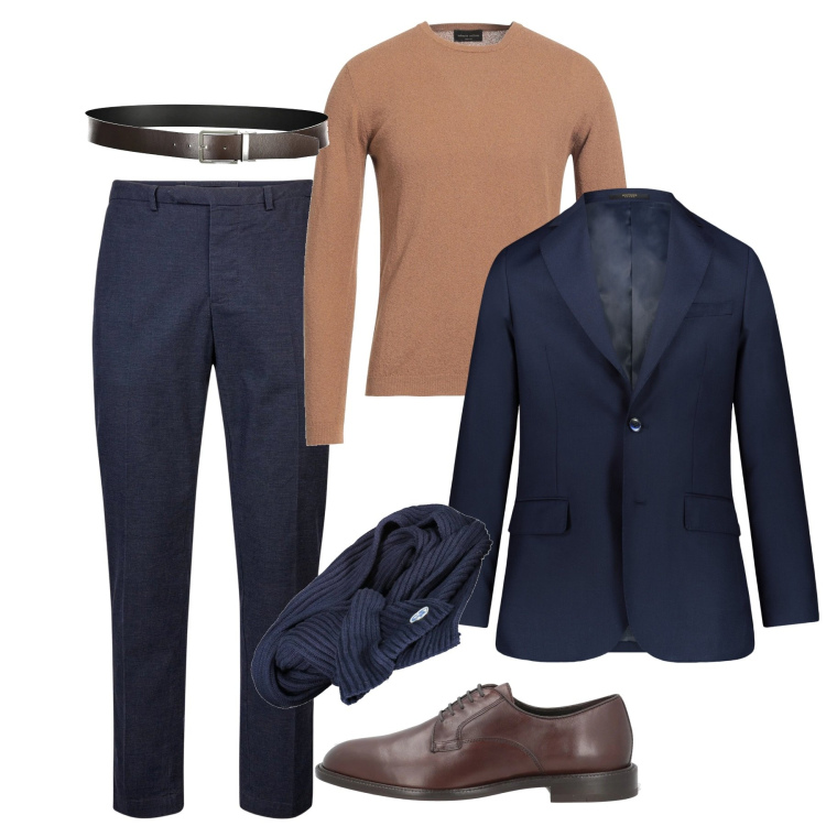 Outfit uomo - Serata chic. Stile Business/Elegante per Serata speciale. Abbinamento con pullovers, scarpe stringate, pantaloni, giacche, sciarpe, cinture.