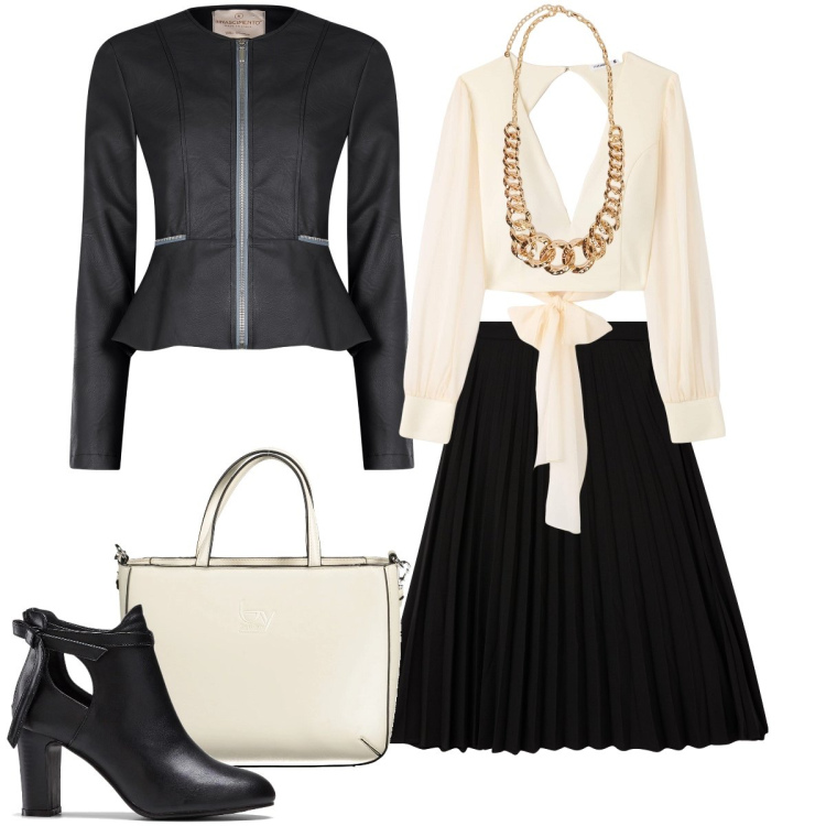Outfit donna - La gonna a pieghe. Stile Bon Ton per Serata fuori. Abbinamento con stivaletti, gonne lunghe, bluse, blazer, collane, borse a spalla.