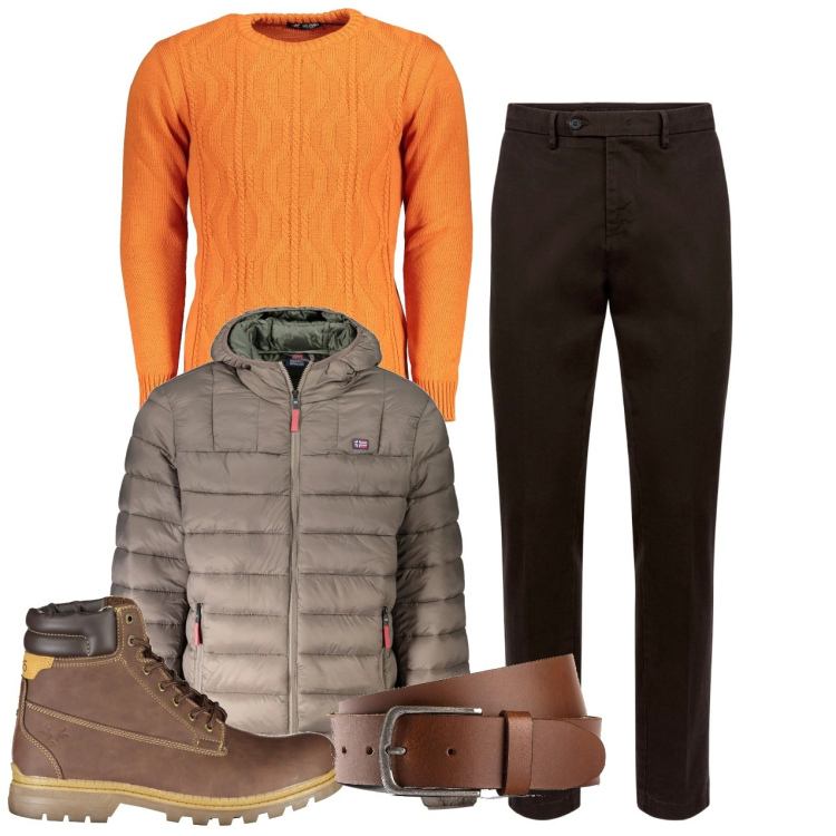 Outfit uomo - Inverno. Stile Urban per Tutti i giorni. Abbinamento con cinture, pantaloni chino, maglieria, stivali, giacche.