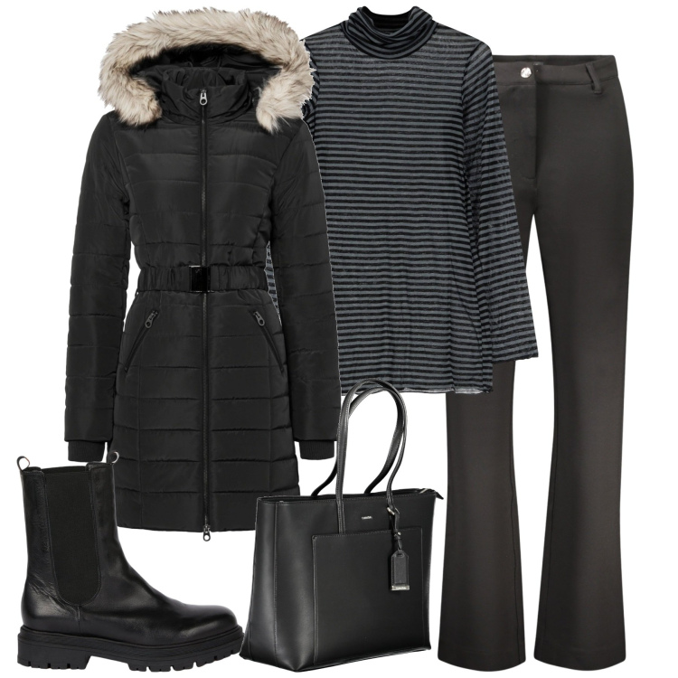 Outfit donna - Novembre. Stile Urban per Tutti i giorni. Abbinamento con giacche, maglieria, stivaletti chelsea, borse a spalla, pantaloni.